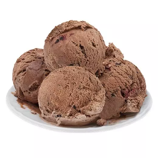 Фото товара «Шварцвальдская вишня» 1кг: Пломбир шоколадный с кусочками шоколадного печенья и ромовой вишней: «Чистая Линия»
