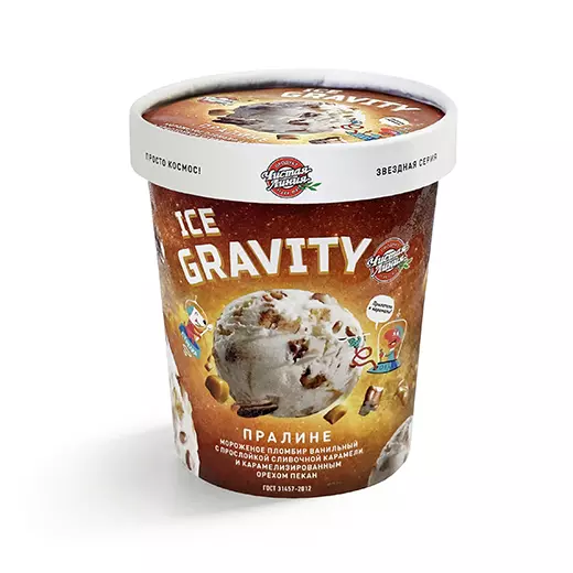 Фото товара Пломбир Ice Gravity «Пралине», 270г: Пломбир ванильный  с мягкой сливочной карамелью и карамелизованным орехом пекан: «Чистая Линия»
