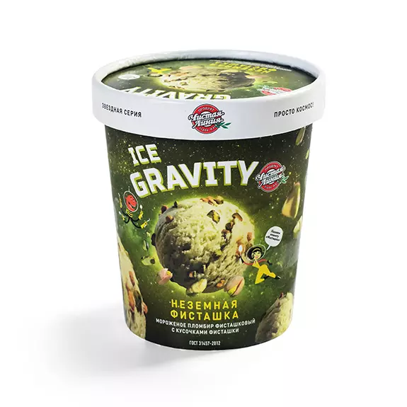 Фото товара Пломбир Ice Gravity «Неземная фисташка», 270г: Пломбир фисташковый с кусочками фисташки: «Чистая Линия»