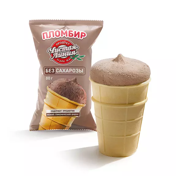 Фото товара Пломбир шоколадный без сахарозы в вафельном стаканчике, 80г: null: «Чистая Линия»