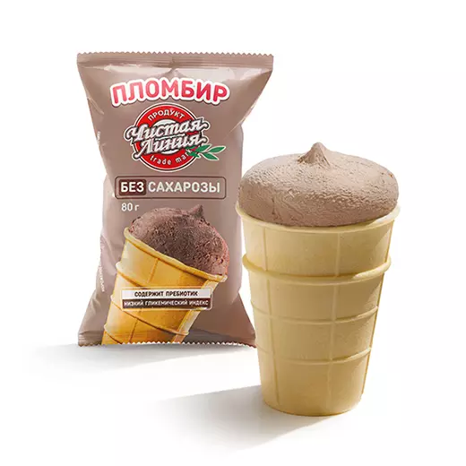 Фото товара Пломбир шоколадный без сахарозы в вафельном стаканчике, 80г: null: «Чистая Линия»