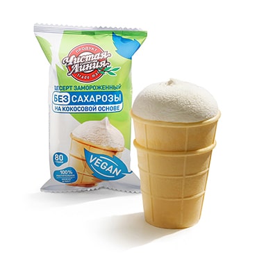 Мороженое без сахарозы VEGAN в вафельном стаканчике, 80г
