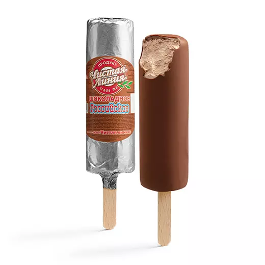 Фото товара «Российское» шоколадное, эскимо 80г: Пломбир шоколадный в шоколадной глазури: «Чистая Линия»
