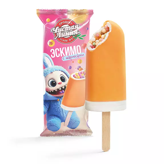 Фото товара Пломбир с рисовыми шариками в апельсиновой глазури, 70г: null: «Чистая Линия»