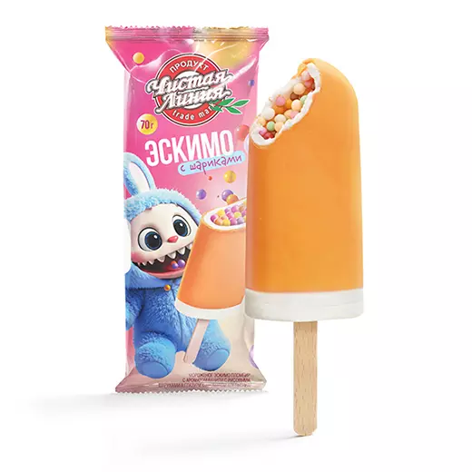 Фото товара Пломбир с рисовыми шариками в апельсиновой глазури, 70г: null: «Чистая Линия»