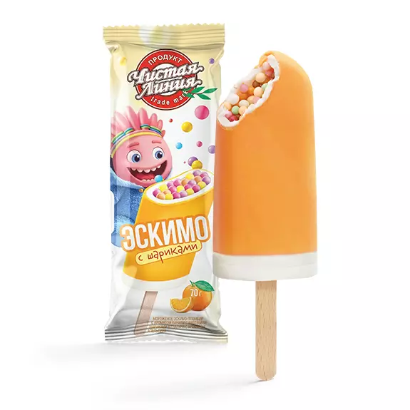 Фото товара Пломбир с рисовыми шариками в апельсиновой глазури, 70г: null: «Чистая Линия»