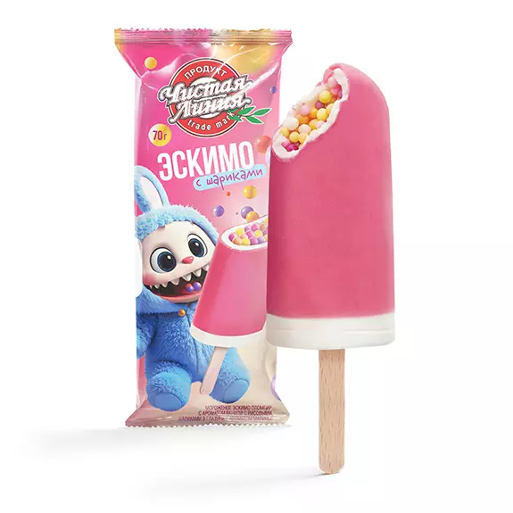 Фото товара Пломбир с рисовыми шариками в малиновой глазури, 70г: null: «Чистая Линия»