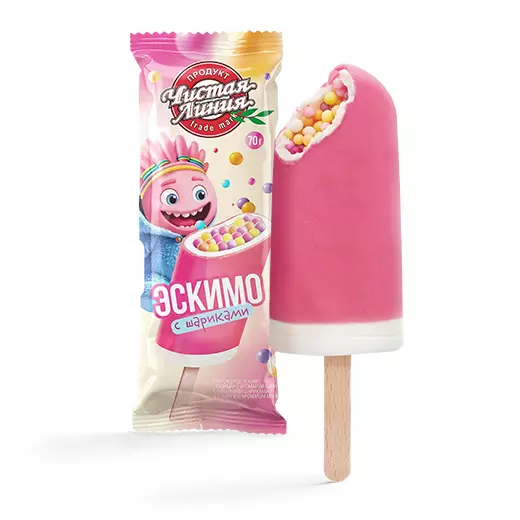 Фото товара Пломбир с рисовыми шариками в малиновой глазури, 70г: null: «Чистая Линия»