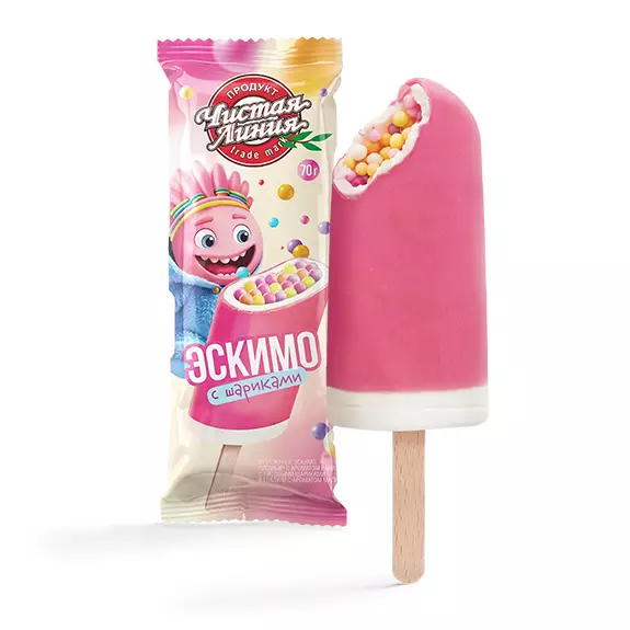 Фото товара Пломбир с рисовыми шариками в малиновой глазури, 70г: null: «Чистая Линия»