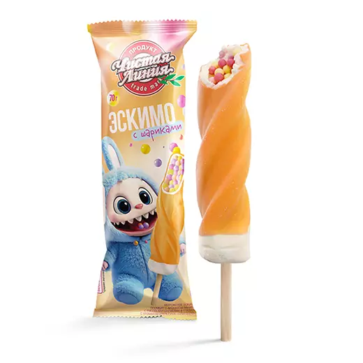 Фото товара Пломбир «Спиролло» с рисовыми шариками в апельсиновой глазури, 70г: null: «Чистая Линия»