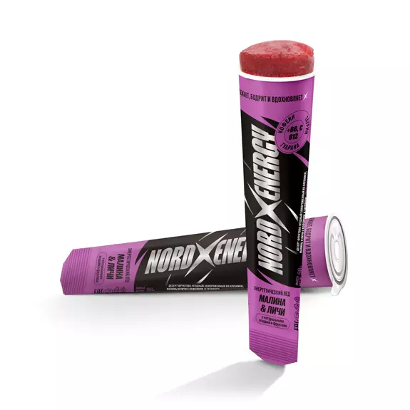 Фото товара Энергетический лёд «Малина&Личи» NORDXENERGY, 98г: Фруктово-ягодный замороженный десерт из клубники, малины и личи: «Чистая Линия»