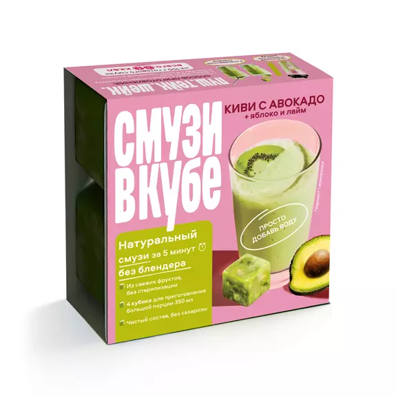 Фото товара СМУЗИ В КУБЕ «Киви с авокадо + яблоко и лайм»: Основа замороженная фруктово-ягодная для приготовления смузи: «Чистая Линия»
