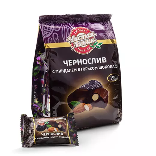 Фото товара Чернослив с миндалем в горьком шоколаде, 190г: null: «Чистая Линия»